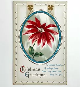 1912 "Weihnachtsgrüße" blau oval & Kleeblätter, Gedicht & Weihnachtsstern geprägt A-3 - Bild 1 von 3