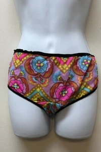 Vintage Retro Bright Mod Big Floral Silky Nylon Gusset Panties Size L - Picture 1 of 9