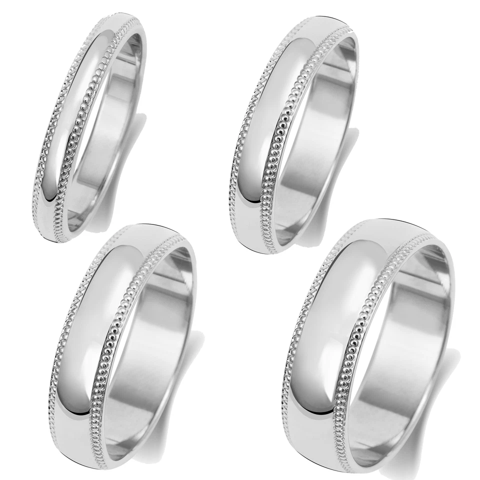 Alliance Homme/Femme Milgrain Forme D Or Blanc 9 k/carat  3, 4, 5, 6mm - Photo 1/1