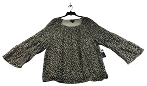 JM Collection Blouse Womens Size XL Petite PXL Tan Black Cheetah Business Casual - Picture 1 of 7