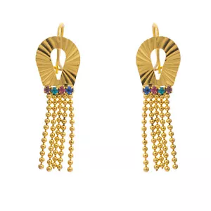 GOLD PLATED DANGLE EARRINGS WITH TASSELS (X911) MULTI COLOR CZ STONES - Picture 1 of 4
