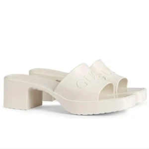 Gucci Rubber Logo Platform Slide Sandal in Mystic White Size 42 - Picture 1 of 13