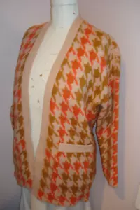 NWT's Anthropologie Edith Houndstooth ORANGE TAN Cardigan Sweater Size S Small - Picture 1 of 3
