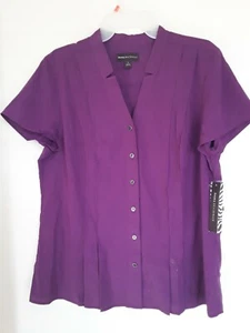 Dana Buchman Damen Kurzarm Oberteil, Gr. L, lila, Knöpfe, NEU - Bild 1 von 4
