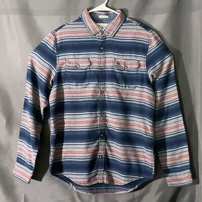 Camisa masculina pinguim L azul Munsingwear casual herança botão fino listrado clássico - Imagem 1 de 4