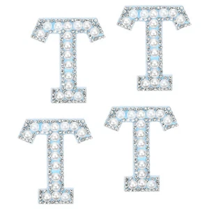 10 Pcs Iron on Letter Patches, Letter T Rhinestone Alphabet Applique, White/Blue - Imagen 1 de 7