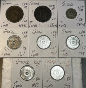 Greece 1869 - 1969 Ten 10 Lepta High Grades XF - BU Condition 8 Coin Lot - Picture 1 of 18