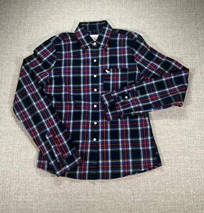 Abercrombie Fitch Shirt Kids Small Blue Red Plaid Button Up Collar Logo - Picture 1 of 10