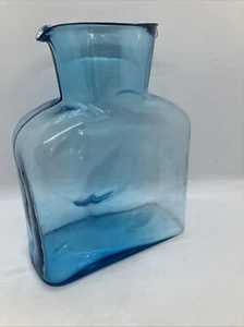 Blenko hellblau Glas Doppel Ausguss Krug signiert Blenko 2009 authentisch - Bild 1 von 12