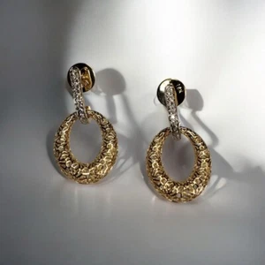 18K Gold Textured Hoop Earrings 3.919g with 0.13 CT Natural Diamond Accents - Picture 1 of 3
