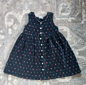 Vintage OshKosh B'Gosh Girls 4T Velvet  Dress Jumper Black Floral  Cotton  80s - Picture 1 of 9