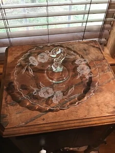 Vintage Fostoria Etched Camellia 11 1/2” Handled Tray - Picture 1 of 4