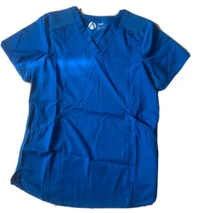 New Womens Adar Responsive Active V-Nevk Scrub Top Royal Blue XS - Picture 1 of 11