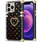 Fashion Glitter Square Case Heart Ring Metal Kickstand Fo Iphone 11 12 13 14 15