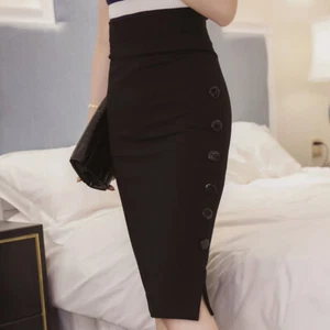Taillierter Bodycon-Bürorock mit Knöpfen und Schlitz Damen Midi Bleistiftrock Damen hoch - Bild 1 von 8