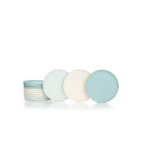 Everything Kitchens Modern Flat 12-Piece Lunch Plate Set | Soft Pink, Dusty Blu - Picture 1 of 7
