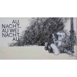Dietrich Kunth tarjeta de Navidad humor arte alemán oriental firmado dibujo siglo XX - Imagen 1 de 3
