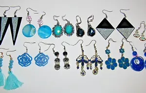 Huge choice of BLUE earrings crystal feather shamballa murano fringe gemstone UK - Picture 1 of 187