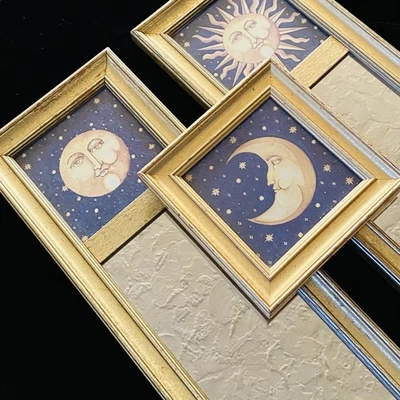 Vtg 90s Celestial Mary Beth Zeitz Sun Moon Mirror Set Moon Print Whimsigoth RARE - Image 1 of 4