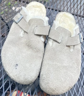 Zuecos Birkenstock piel de oveja gamuza beige Boston mujer Alemania zapatos W 9 / EU 40 Foto 1 de 4