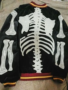 Vintage Sukajan Quilted X-Ray Skeleton Black Velvet Reversible Japan Rare XL - Picture 1 of 10