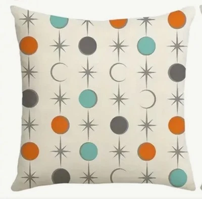 Mid Century Atomic Era INDOOR/OUTDOOR Pillow Cover 18x18" Linen Blend - Image 1 of 4
