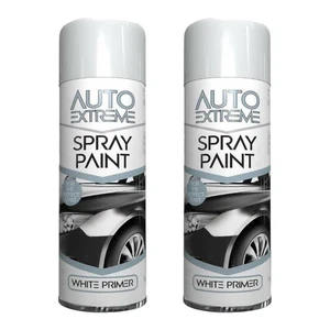 2xWhite Primer Spray Paint Aerosol Auto Car Van Bike Restore Metal Plastic 250ml - Picture 1 of 1