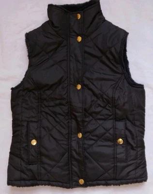 KC Collections Reversible Vest Quilted Faux Fur Full Zip Black Womens Small  - Image 1 of 4