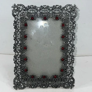 Vintage Zinn rot Diamant Schmuck MCM schwer 5,5x7,5" Bilderrahmen - Bild 1 von 8