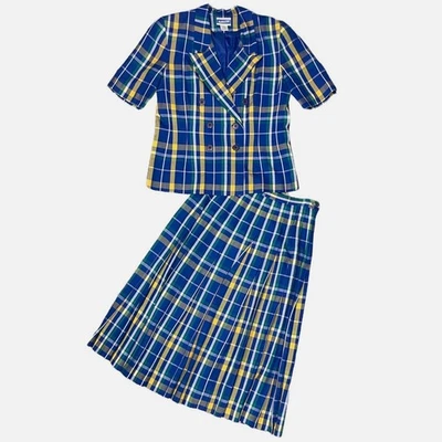 Pendleton 8 Vintage Para Mujer Azul y Verde Cuadros SS Blazer Plisado Midi Falda Traje Foto 1 de 4