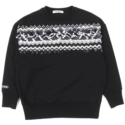 VALENTINO Logo Bordado Cuentas Manga Larga Sudadera Negro Hombre XS Foto 1 de 4