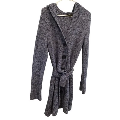 Cárdigan Plumero Express De Colección Talla Grande Azul Mármol Mezcla Lana Merino Y2K Cinturón Foto 1 de 4