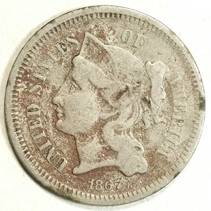 1867 3 Cent Nickel ☆☆ Circulated ☆☆ Great Type Set 612 - Picture 1 of 2