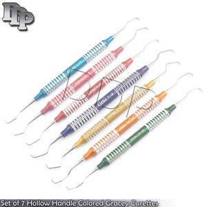 Set of 7 Hollow Handle Colored Gracey Curettes Dental Surgical Instru DN-2540 - Picture 1 of 3