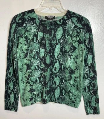 Lord & Taylor Cashmere Animal Print Sweater Women Size S Petite Crew Neck Green  - Image 1 of 4
