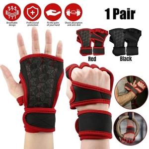 2x Fitness Gloves Half Finger Glove Weight Lifting Gym Workout Wrist Wrap Strap - Picture 1 of 11