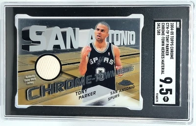Parche Jersey SGC 9.5 Tony Parker Juego Usado/385 2004-05 Topps Cromo Héroes Salón de la fama Foto 1 de 2