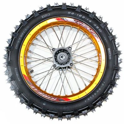 GOLD 90/100- 14 14" Inch Rear Back Wheel Rim Tyre Tire PIT PRO Bigfoot Dirt Bike - Image 1 of 4