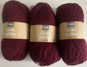 Dark red Crafty Things 3 x 100g balls double knit yarn 300g burgundy wool 53224 - Picture 1 of 11