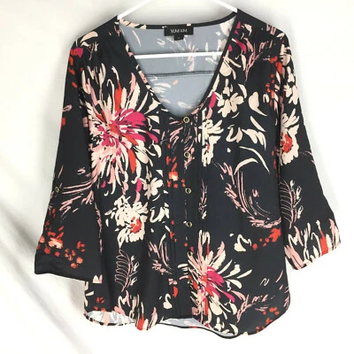 Blusa Top YUMI KIM Talla Grande Botón Frontal Floral Manga 3/4 Para Mujer  Foto 1 de 4