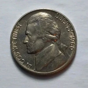1960 P Jefferson Nickel Gem BU 5 Cent Coin-Monticello Reverse-Free Postage - Picture 1 of 6