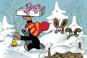 Advent calendar card "Small mole with bell", with envelope, mica