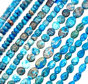 Blue Crazy Lace Agate Rectangle Rondelle Square and More Shapes 15.5 Inch Strand - Picture 1 of 20