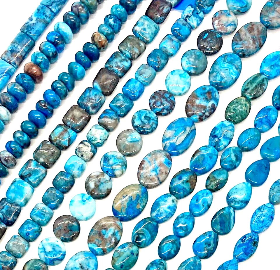Blue Crazy Lace Agate Rectangle Rondelle Square and More Shapes 15.5 Inch Strand - Image 1 of 1
