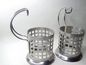 Vintage Metal tea Cup Holder 1950s USSR Podstakannik 2 pcs - Picture 1 of 9