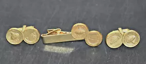Vintage Interscholastic Football Cufflinks Tie Clasp Gold Tone HSAA Centennial - Picture 1 of 5