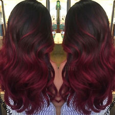 Natural Ombre Color Burgundy Wavy Full Lace Front Brazilian Remy Human Hair Wigs