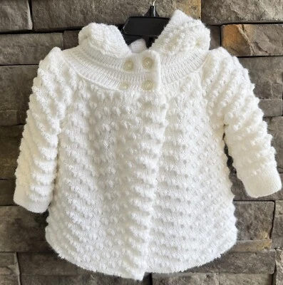 Okie Dokie Dot Knit Shawl Collar Sweater Grandma Core Hooded 18 Months Vintage - Image 1 of 4