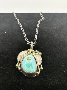 Vintage Navajo Liz PM Sterling Turquoise Pendant - Picture 1 of 8