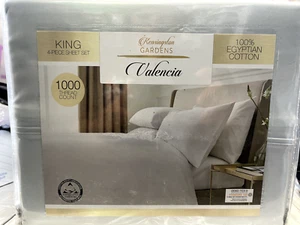 Kensington Garden Valencia Light Blue Solid 1000 TC 4 Piece King Size Sheet Set - Picture 1 of 4